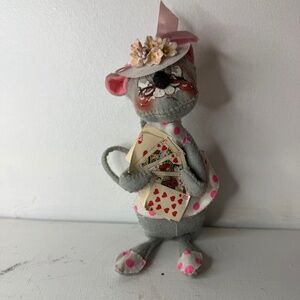 Vintage Annalee Card Player Mouse Doll 70s 1970s Royal Flush Pink Polka Dot